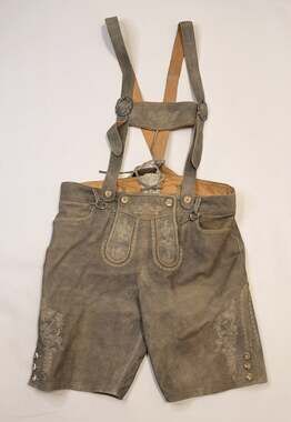 Country Maddox Lederhosen Shorts Mens 56 Gray Leather Suspenders Oktoberfest